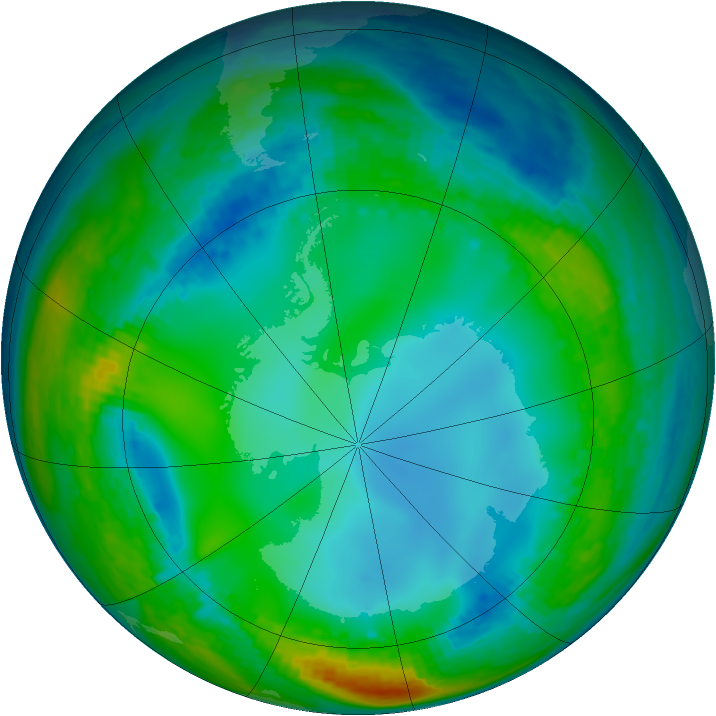 Antarctic ozone map for 15 July 2004